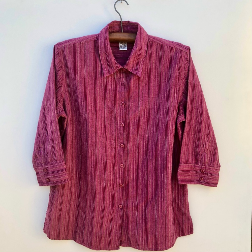 Linen Cotton Woven Button Down Blouse by Northern Reflections of Canada
